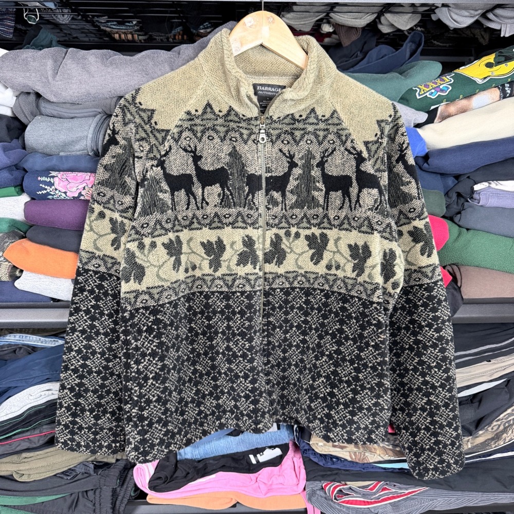 Barrage Authentic Women's Size L‎ Deer Tree Pattern Fleece Zip Up Jacket